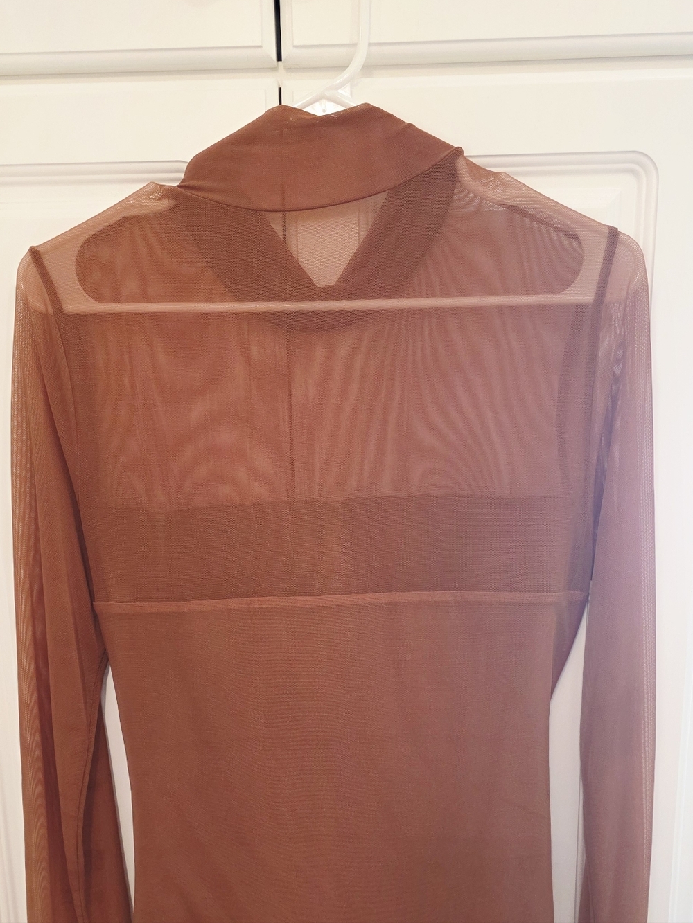 Sheer Rust Brown Long Sleeve Bodysuit - Picture 2 of 7